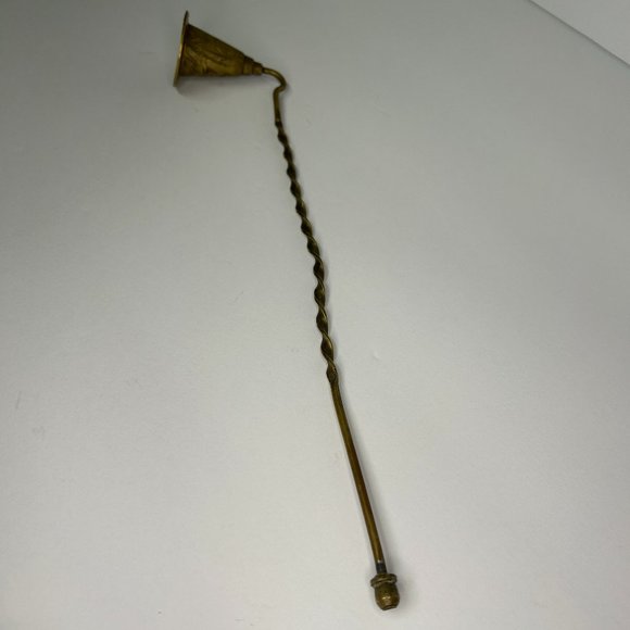 Vintage Brass Candle Snuffer with Etched Pattern and Twisted Handle - Picture 6 of 6
